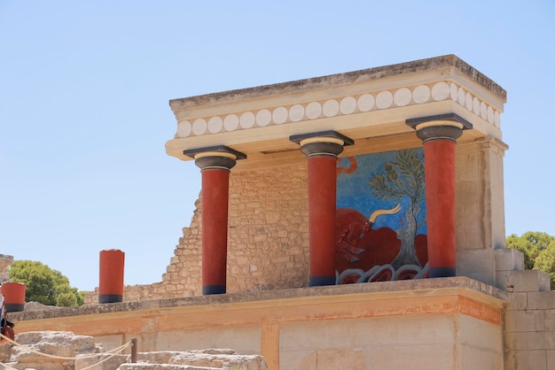 Palast von Knossos. Detail der antiken Ruinen des berühmten minoischen Palastes von Knosos. Insel Kreta, Griechenland.