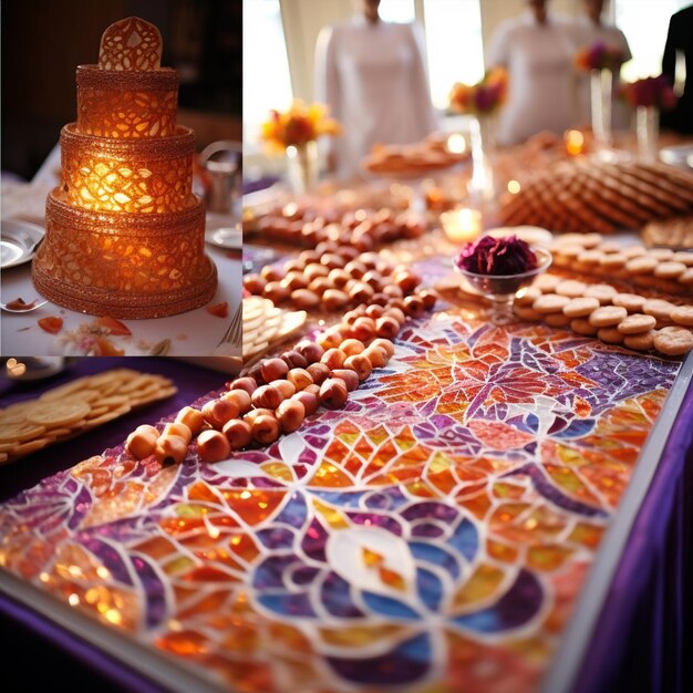 Foto palates de casamentos um mosaico de alimentos tradicionais de casamento em todo o mundo