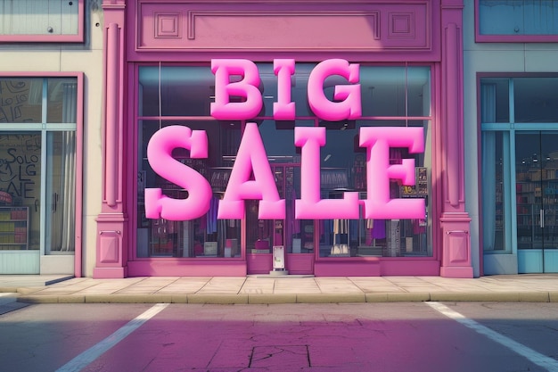 Palavra de Grande Venda em rosa na frente da loja