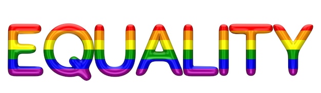 Palavra de igualdade feita de letras brilhantes do arco-íris do orgulho gay lbgt renderização em 3d