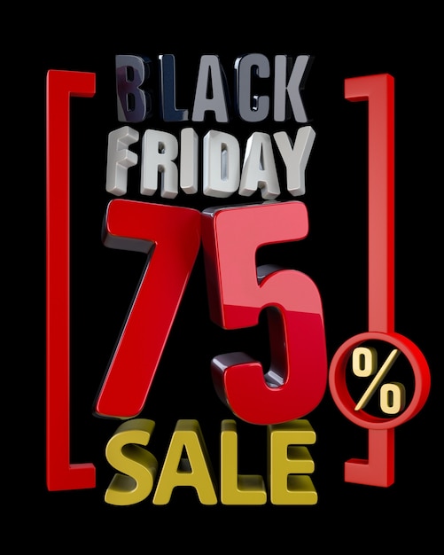 Palavra de venda de XX% de VENDAS de sexta-feira preta na renderização 3D da ilustração de fundo preto.