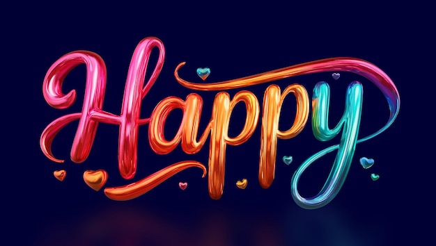 palavra feliz com balões coloridos
