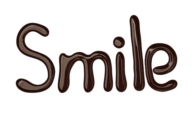 Foto palavra sorriso feito de chocolate isolado em branco