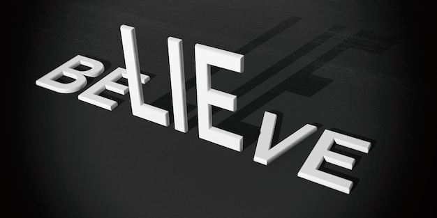palavras de renderização 3d mentem e acreditam
