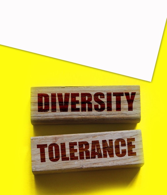Palavras de tolerância à diversidade no conceito de oportunidades iguais de blocos de madeira