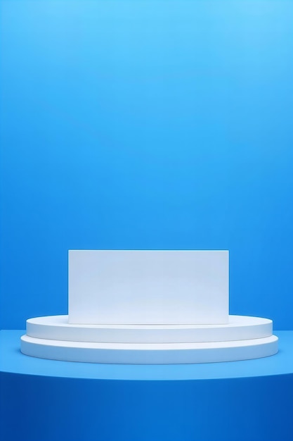 Palco azul minimalista para apresentação de produtos