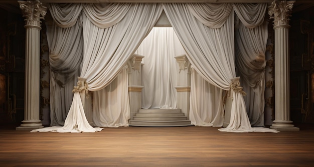 Foto palco clássico com cortinas brancas renderização 3d estilo vintage