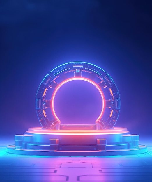 Palco com holofotes e luzes Portal futurista ou mágico com fundo de exibição de efeito de brilho