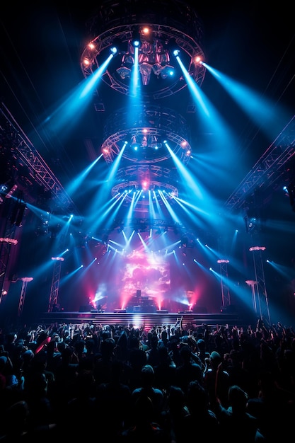 palco com uma abundância de iluminação vibrante criando um espetáculo hipnotizante Holofotes coloridos