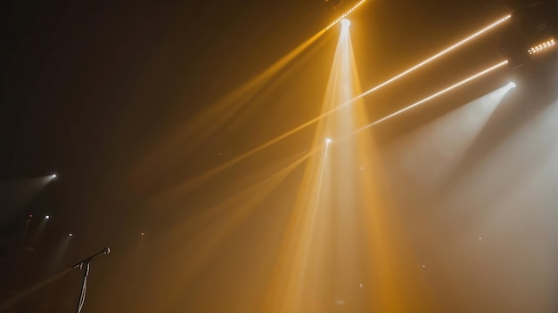 Foto palco de concerto com luzes amarelas e fumaça