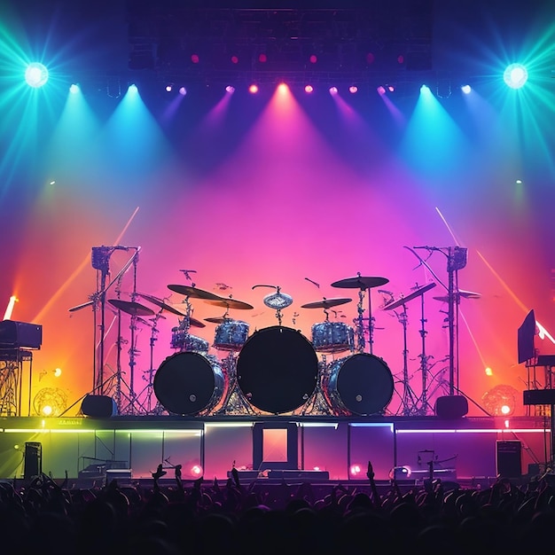 Palco de concerto em instrumentos de música de festival de rock com fundo de espaço de cópia gerado por IA