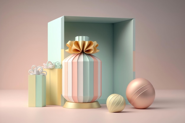 Palco de cor de férias com uma caixa de presente em fundo pastel Geração AI