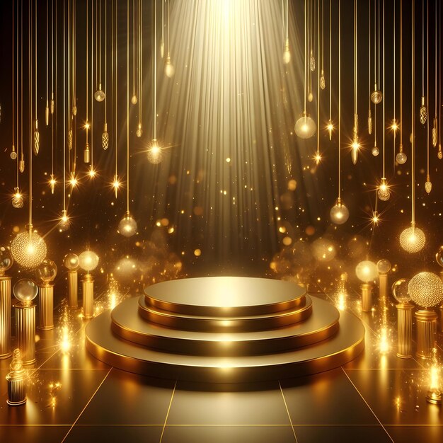 Palco de palco com iluminação palco de pódio cena com para cerimônia de premiação em fundo dourado