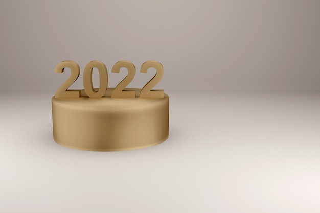 Palco de pedestal dourado macio com sinal de humor de Natal 2022 moderno conceito mínimo de ano novo 3D render ilustração