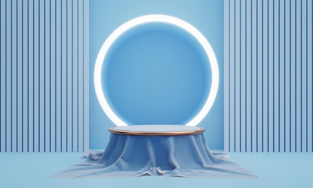 Palco de pódio de produto mínimo em cor azul pastel e forma geométrica para fundo de apresentação Conceito de modelo de elemento de cena de fundo abstrato e decoração renderização de ilustração 3D