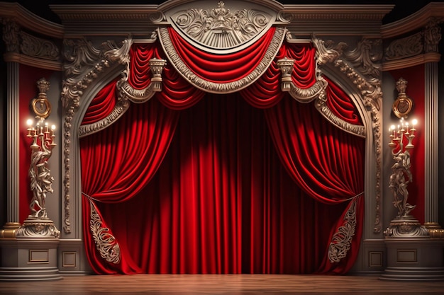Palco de teatro com cortinas vermelhas Ai Scene com cortinas de veludo de luxo