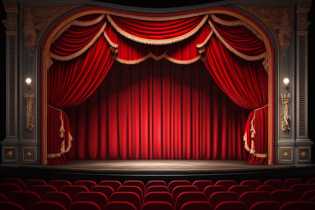 Palco de teatro com cortinas vermelhas Ai Scene com cortinas de veludo de luxo