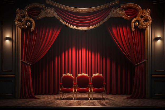 Palco de teatro com cortinas vermelhas Ai Scene com cortinas de veludo de luxo