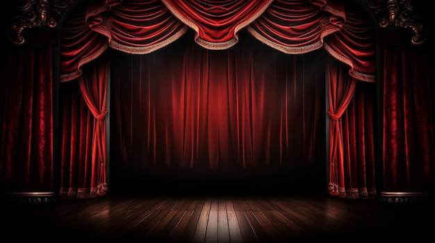 Palco de teatro com cortinas vermelhas Ilustração AI GenerativexA