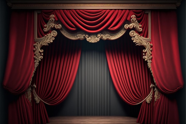 Palco de teatro vazio com cortinas de veludo vermelho Generative Ai