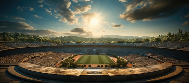 Foto palco do pódio no estádio no meio do campo de futebol