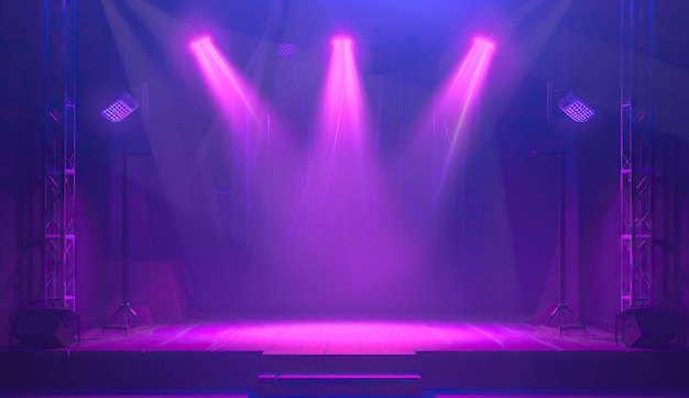 Palco e spotlights cena no palco no estilo de roxo claro e índigo claro