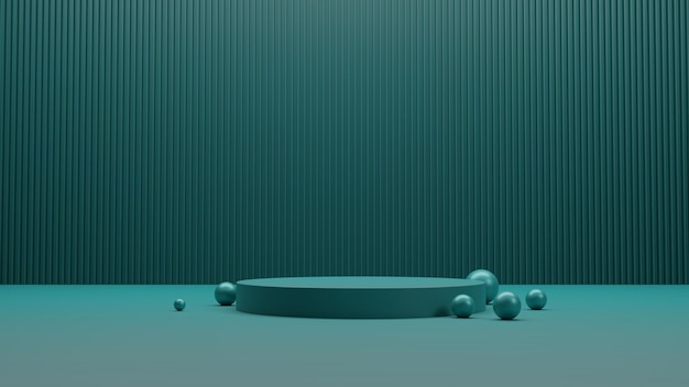 Palco geométrico 3d premium para colocação de produtos ilustração 3d estilo de fundo azul cena mínima de parede verde