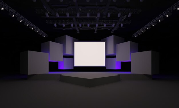 palco interior 3D evento led tv luz noite encenação render ilustração