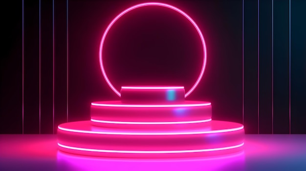 Palco pódio para apresentação de produtos Palco com holofote neon