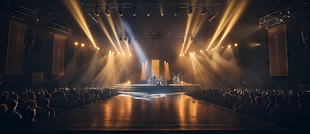 palco principal de um concerto com todas as luzes acesas antes do início do concerto conceito musical