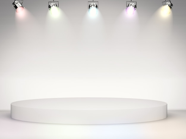 Foto palco vazio com luzes brilhantes em fundo cinza