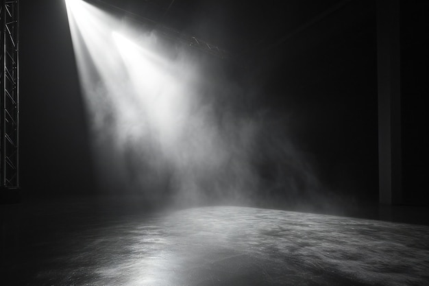 Palco vazio com spotlights e fumaça Luzes de palco em um fundo escuro