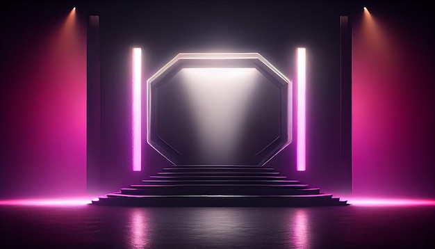 palco vazio de néon com fumaça de néon na parte de trás com luz spot Imagem gerada por Ai