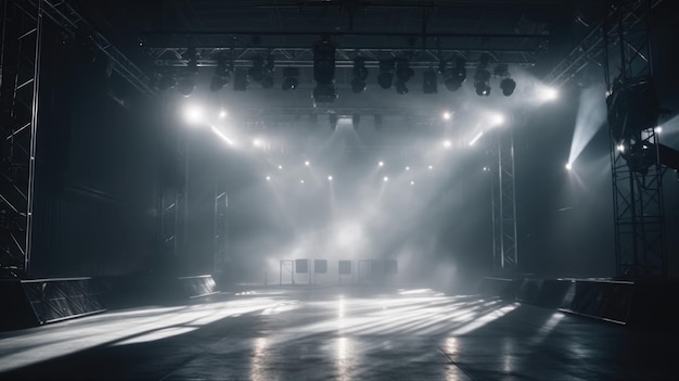 palco vazio fundo holofotes bastidores nevoeiro nuvens raios de luz pódio cena teatro branco