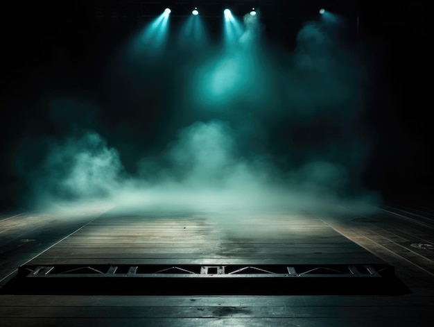 palco vazio fundo pódio cena holofote luz de fundo nevoeiro nuvens fumaça foto verde