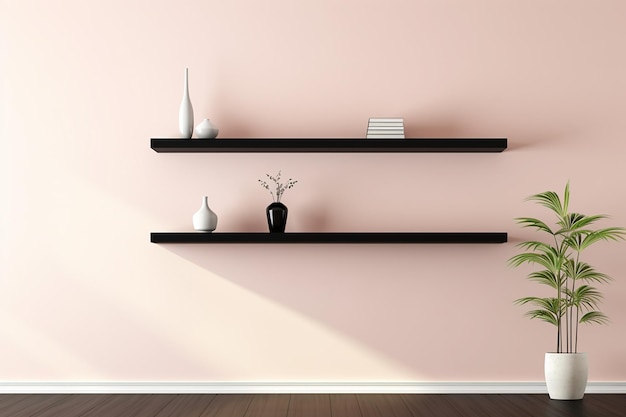 Foto pale pink wall with minimalist shelves