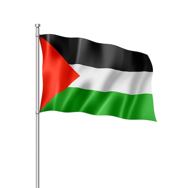 Palestina bandera, render tridimensional, aislado en blanco