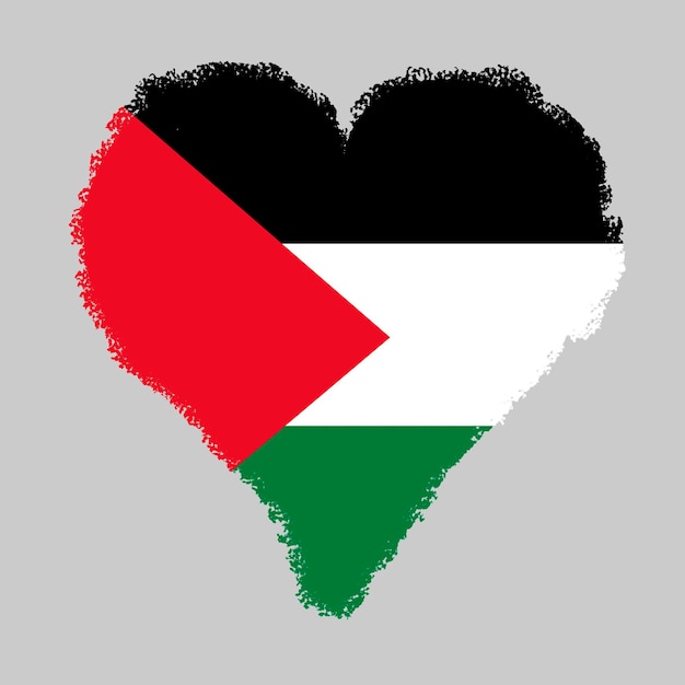 Palestina colorida bandera en forma de corazón con estilo de trazo de pincel aislado sobre fondo gris