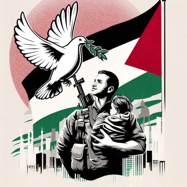 Foto palestina é uma bela cidade bandeira menina homem e crianças