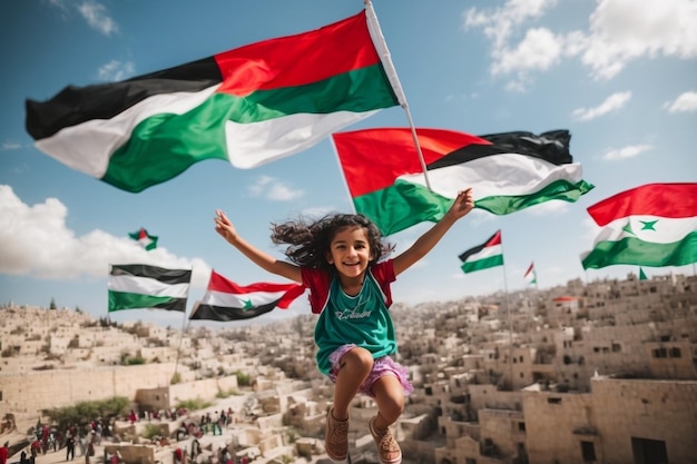 Palestina libre donde los niños vuelan como hermosos ángeles sobre su tierra y son felices y Palestina