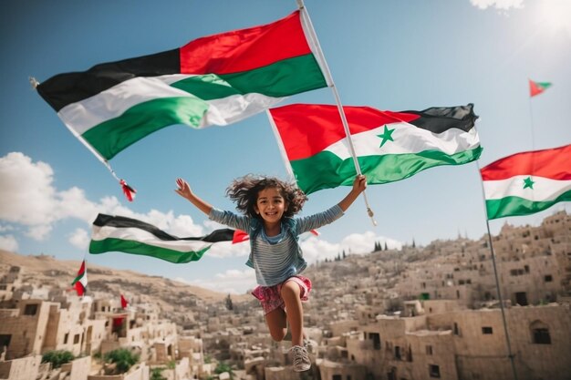 Palestina livre onde as crianças voam como belos anjos sobre sua terra e são felizes e a Palestina