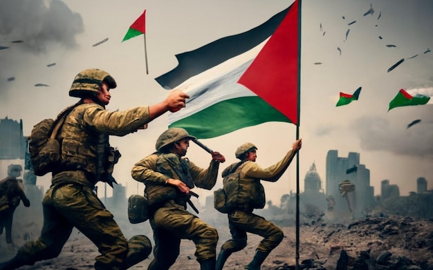 Palestina Los soldados protegen a su pueblo Israel Guerra de Palestina Imágenes de IA Libertad de Palestina