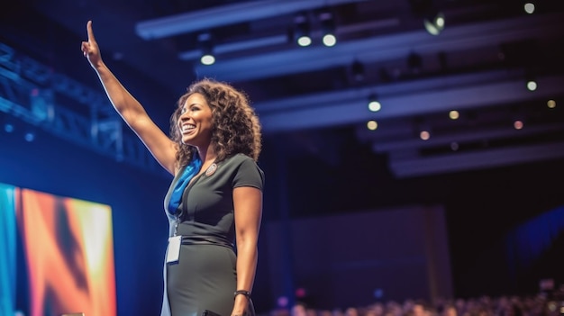 Palestrante motivacional de mulher encerrada no palco Diversity Success Leadership Conceito STEM Generative AI