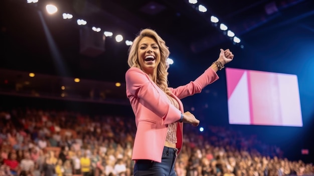 Palestrante motivacional de mulher encerrada no palco Diversity Success Leadership Conceito STEM Generative AI