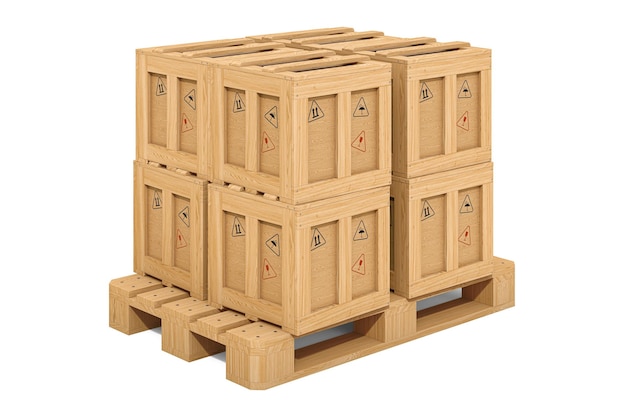 Palet con cajas de madera Concepto de envío y logística Representación 3D