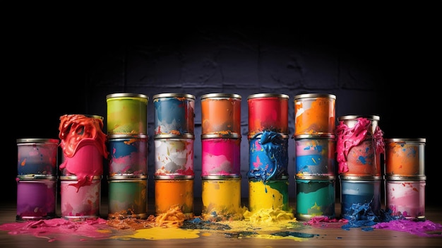 Paleta de colores de las latas de pintura