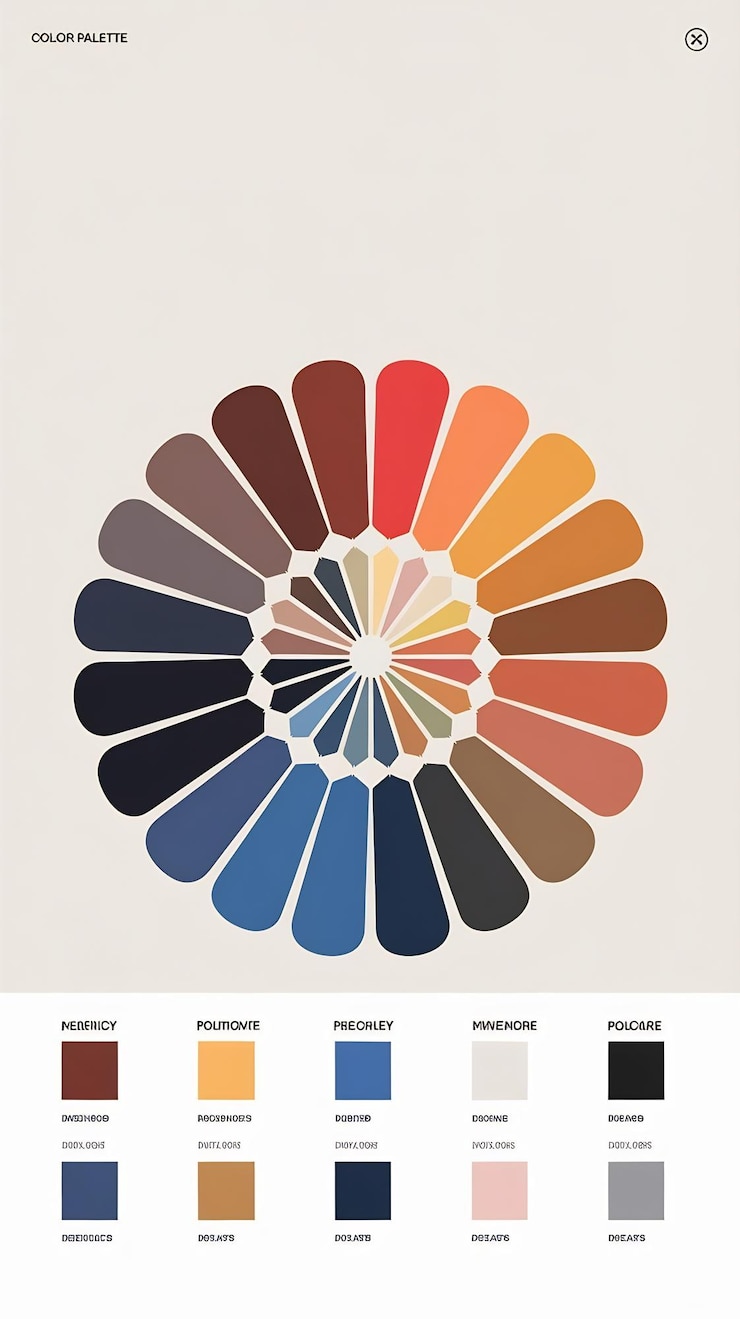 Foto paleta de cores com setores variados em design circular para projetos gráficos e artísticos