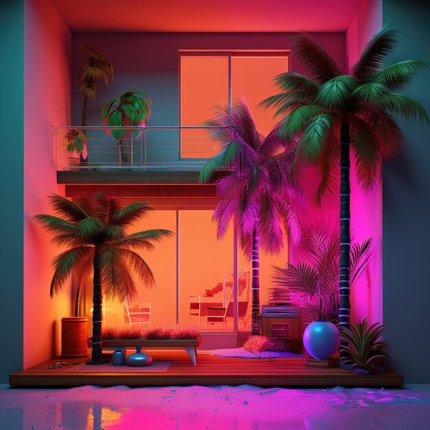 Foto paleta de cores de néon de sala de estar moderna