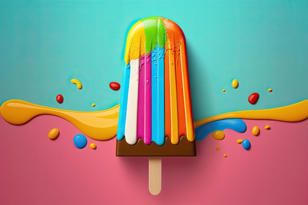 Una paleta de helado de colores brillantes contra un fondo vibrante IA generativa