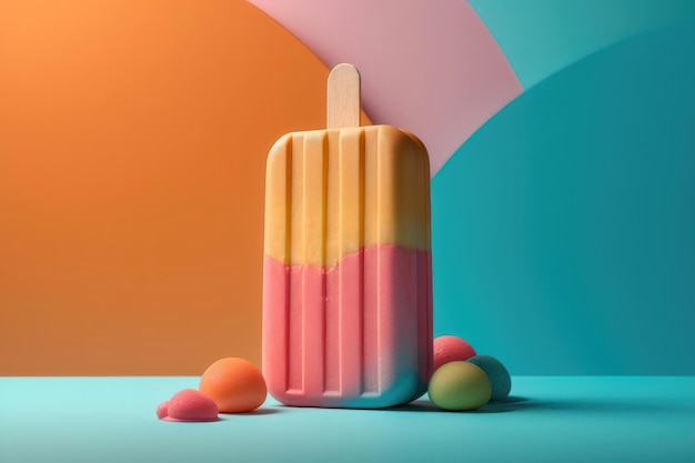 Paleta de helado de colores sobre fondo pastel generado por IA